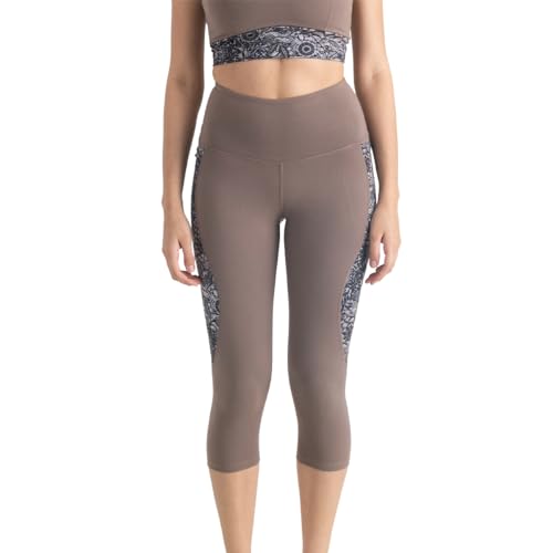 Image of HUNNIT Ankle Length Leggings for Women | High Rise Leggings for Gym | Sweat Wicking Fabric | Squat Proof Workout Leggings | Spandex Leggings | No Camel Toe | Floral Design