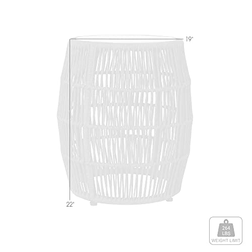 Armen Living Emory Modern Indoor/Outdoor Metal Frame Stool End Accent Table, Standard, Grey Rope And Stone #TOP6