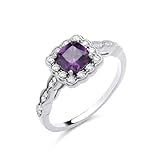 925 Sterling Silver Amethyst & CZ Art Deco Cluster Ring size J K L M N O P Q R S - Rhodium Finish (O)