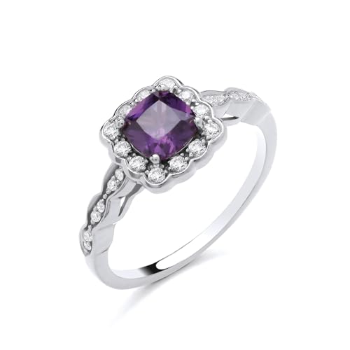 925 Sterling Silver Amethyst & CZ Art Deco Cluster Ring size J K L M N O P Q R S - Rhodium Finish (O)