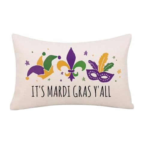 QIONG MENG Mardi Gras Pillow Covers 12x20 Inch Masquerade Mask Throw Pillowcase Fleur De Lis Living Room Decorative Cushion Case Mardi Gras Decorations Cover