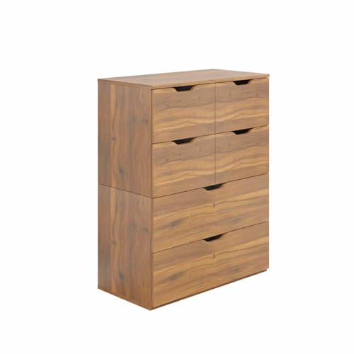 Image of VIKI Dresser with 6 Drawers, Oska Chest of 6 Drawers,Clothes Storage, Organizer Unit for Bedroom, Hallway, Entryway,Easy Pull Drawers, (Brussel Walnut - 44D x 80W x 106H) | 1 Year Warranty