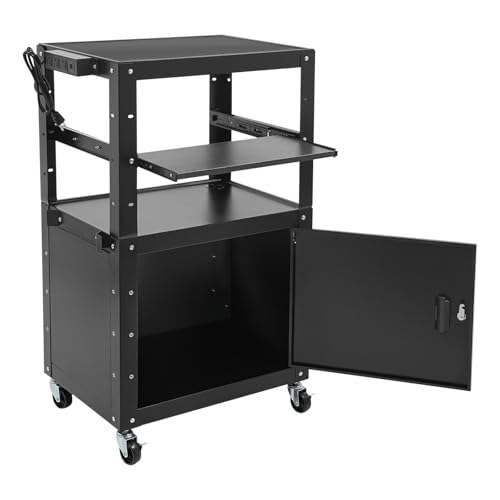Steel Large AV Cart with Extra Storage, Pull-Out Laptop Tray, Adjustable Height Cart with Locking Cabinet, Pullout Tray, Power Strip and Cord Management, for Classrooms, Offices, Computer Rooms - Image 6