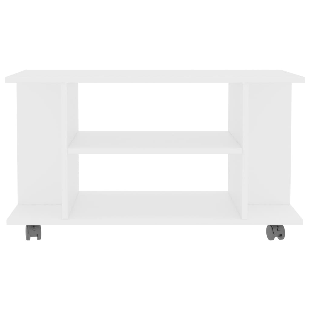 vidaXL Mueble de TV con Ruedas, Armario con Estantes, Aparador de Televisión, Mueble Auxiliar para Salón, Madera de Ingeniería Blanco