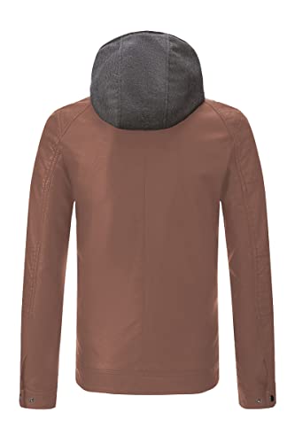 RISISSIDA Men's Faux Leather Bomber Jacket for Fall Winter and Spring, Warm Double Zipper Up Coat with Detachable Hood3