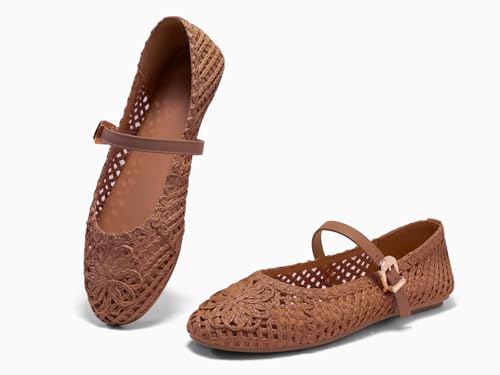 Image of Coutgo Womens Mary Jane Woven Flats Round Toe Ballet Flats Dressy Comfortable Slip On Shoes