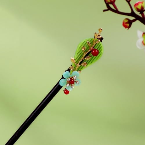 Hair Stick Pins Handmade Women Hair Ornaments Chinese Flower Hair Sticks Decorative Ancient Style Wooden(Style M)