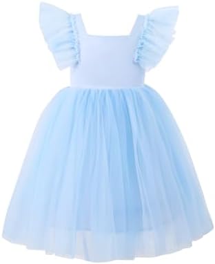 LYSMuch 18M-7Y Toddler Girls Princess Tutu Dress Ruffled Sleeve A-Line Vintage Tulle Girl Solid Dresses for Party