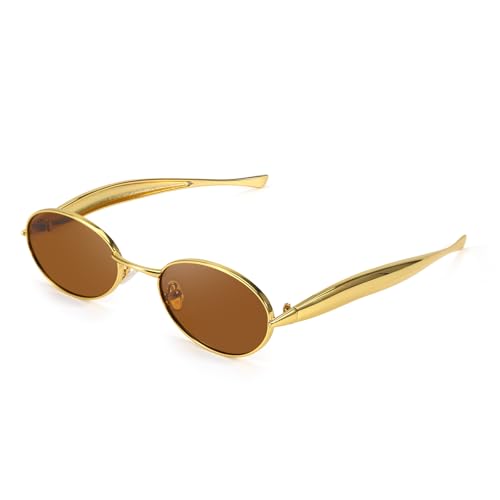 SODQW Retro Oval Sunglasses for Women Vintage Round Sun Glasses with Gold Metal Temples UV400 Protection 2025 Shades