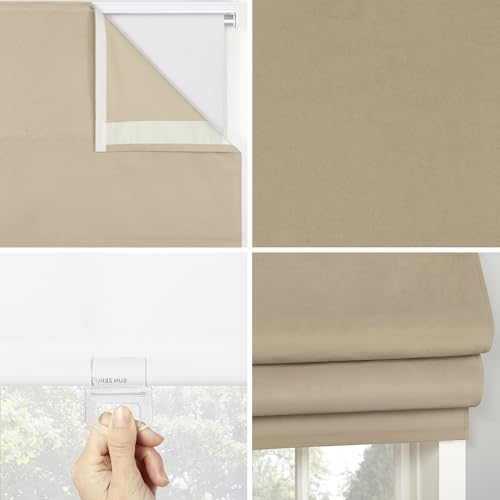 Sun Zero Monte Velvet 100% Blackout Cordless Roman Shade, 35" x 64", Beige by Sun Zero - Image 3