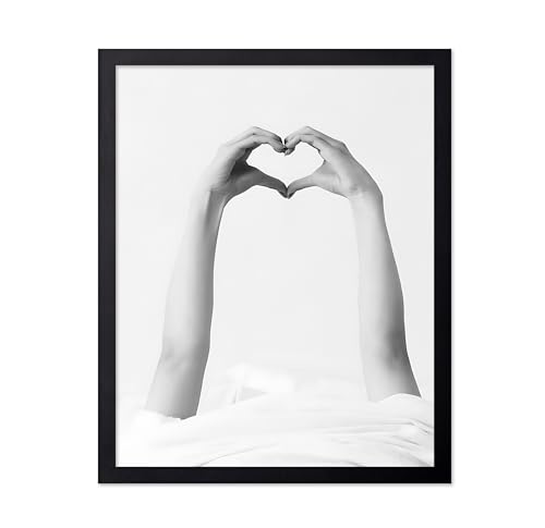 Poster Master Heart Hands Poster - Love Print - Valentine's Day Art - Heart Design - Photography Piece - Black and White Design - Romantic Bedroom or Living Room Decor - 16x20 Black Framed