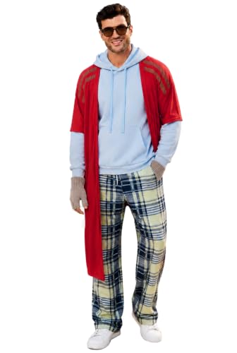 Arvilhill 4 Pcs Plus Size Thor Suit Overall for Adult Men Hoodie Full Set Outfit with Sweatshirt Pant Robe Gloves Funny Theme Party Cosplay Competition Group Costume 2XL