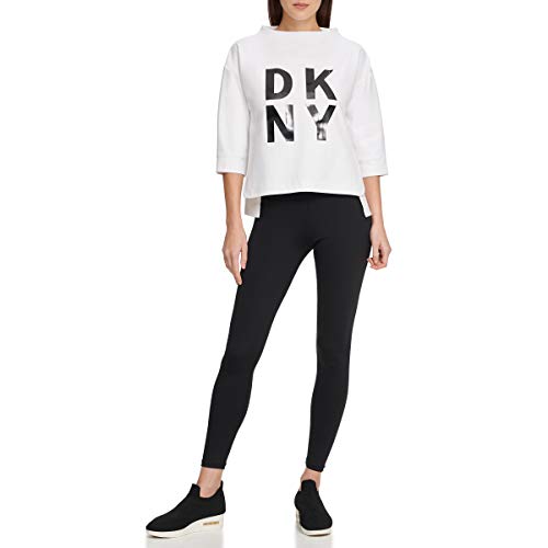 DKNY SPORT Stacked Logo Sweatshirt suéter, White/Black, XL De Las Mujeres Cover