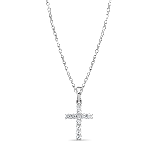 Dazzlingrock Collection Round White Diamond Classic Divine Cross of Jesus Pendant with 18 inch Silver Chain for Women (0.15 ctw, Color I-J, Clarity I2-I3) in 10K Solid White Gold