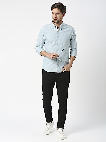 Image of Thomas Scott Men's Premium Slim Fit 100% Cotton Casual Shirt | Button-Down Collar | Full Sleeves | Solid Shirt for Men