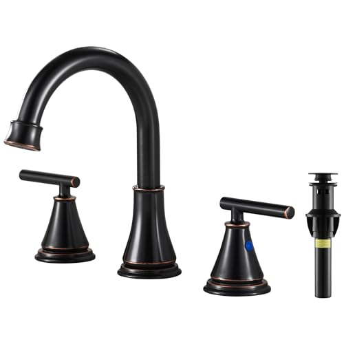 Fransiton Bathroom Sink Faucet 3 Hole, Oil Rubbed Bronze Bathroom Vanity Faucet for Lavatory Sink with Pop-Up Drain, 8 Inch Widespread, 2 Handle Basin by Fransiton - Used condition - US$20.00