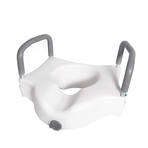 Vaunn Medical Raised Toilet Seat, Commode Booster Seat Riser With Removable Grab Bar Handles And Lock, White #TOP6
