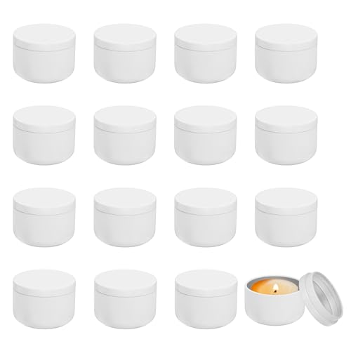 QUARKZMAN Latas De Velas De 3 Onzas 16Pcs Botes De Metal Para Velas Con Tapa Recipientes Redondos Vacíos De Lata Al Por Mayor Para Almacenar Té Y Hacer Manualidades Artesanías, Blanco