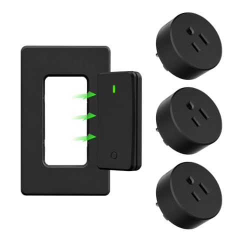Image of Greencycle Remote Control Outlet with 3 Plugs,Black Wireless Light Switch