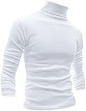 Men's Turtleneck Lightweight Tops Pullover Slim Fit Solid Base Thin Long Sleeve Underwear Tops High Neck Blouse T-Shirt White