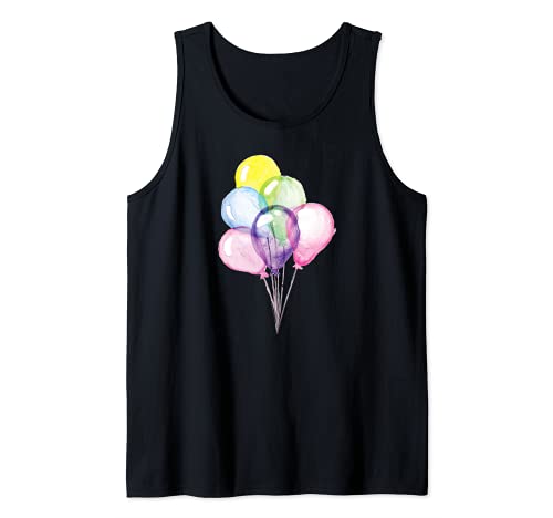 Six Watercolor Balloons Tank Top, Black