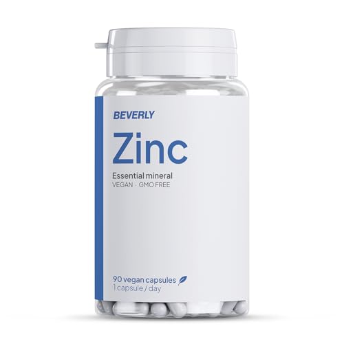 Beverly Zinc - Puro Gluconato de Zinc - 90 cápsulas vegetales con 30 mg por cápsula - 90 Servicios - Para el pelo, piel, uñas y sistema inmunitario