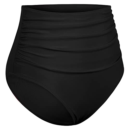 Hilor Womens High Waisted Swimsuit Bottom Tummy Control Ruched Bikini Bottom Retro High Cut Black Swim Shorts Tankini Briefs 10 #TOP2