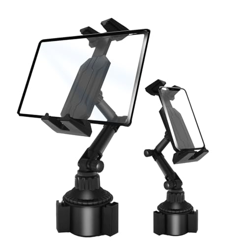 KDFALO Supporto per bevande da auto, per tablet iPad Pro 9.7, 1, 12.9 Air Mini, Samsung Tabs, iPhone, più telefoni cellulari e tablet da 4 a 14", con braccio regolabile, utilizzabile anteriore e
