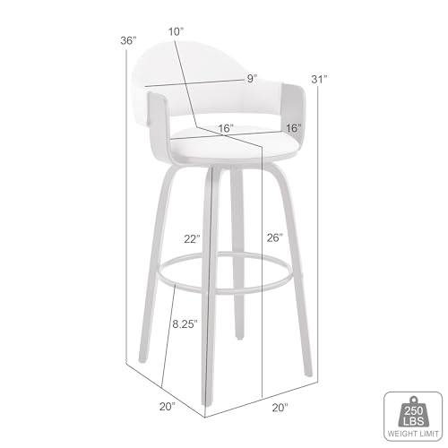 Armen Living Daxton Mid Century Modern Swivel Bar Stool for Kitchen Island Counter in Cream Faux Leather and Walnut Wood, 26" Seat Height by Armen Living - Image 8