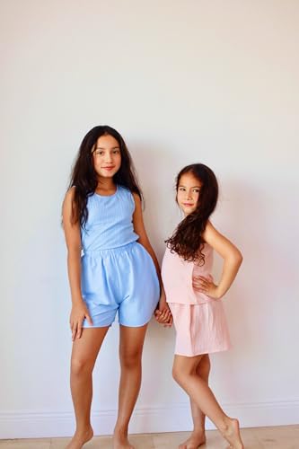 Arshiner Girls 2 Piece Summer Set Sleeveless Tank Top and Paperbag Shorts Stylish Casual Wear for Kids Ages 5-13 — view 5