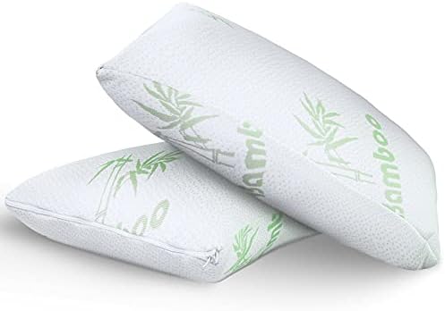 Memory Foam Bamboo Pillow, White Shredded Bamboo Memory Foam Pillows - Cool Comfort and Firm Neck Support Foam - Orthopedic Hypoallergenic Bed Pillow - PACK OF 2 X BAMBOO PILLOW