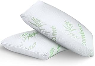 Memory Foam Bamboo Pillow, White Shredded Bamboo Memory Foam Pillows - Cool Comfort and Firm Neck Support Foam - Orthopedic Hypoallergenic Bed Pillow - PACK OF 2 X BAMBOO PILLOW