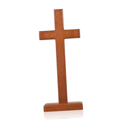 Ipetboom Croce in Legno Di Faggio 22 Cm Verticale, Decorazione Cristiana Da Tavolo, Statua a Croce Battesimale in Piedi Per Casa, Chiesa e Celebrazione Della Fede