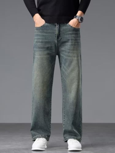 Image of Jeans for Men | Regular Fit Whisker Wash Denim with Straight Fit Bottoms