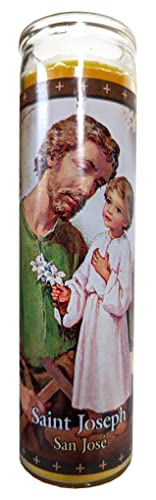 Saint Joseph Devotional Candle 8 Inch Orange Bilingual Prayer Candle - San Jose Religious Home Decor Gift