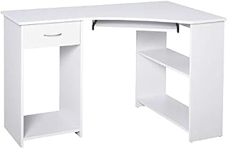 HOMCOM L-Shaped Corner Computer Desk w/ 2 Shelves Wide Worktop Keyboard Tray Drawer & CPU Stand Home Office Study Bedroom Furniture White 120 x 70 cm