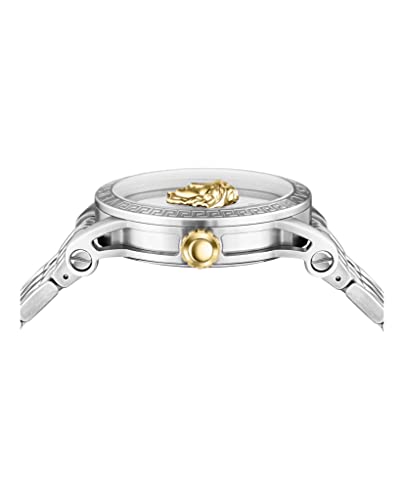 Versace V-Code Collection Luxury Mens Watch Timepiece With A Silver Bracelet Featuring A Stainless Steel Case And Silver Dial #TOP1