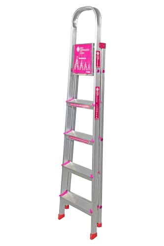 Image of Casa Copenhagen Designed in Denmark, 5-Step Foldable Aluminium Ladder Laser Cut with Super Advance Sure-Hinge Technology,7 Years Warranty - Silver