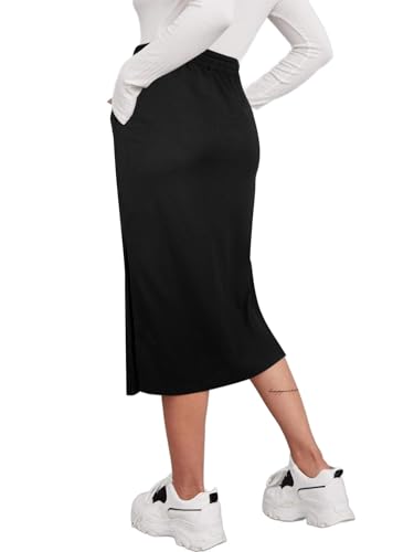 Avanova Women Slit Midi Skirt High Waisted Split Summer Casual Drawstring Pockets Sweat Skirt2