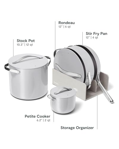 Image of Caraway 24-Piece Nonstick Ceramic Cookware Set - Includes Fry Pans, Sauce, Saute Pan, Dutch Oven, Petite Cooker, Stir Fry, Rondeau, Stock Pot, Lids & Storage Organizers - Gray