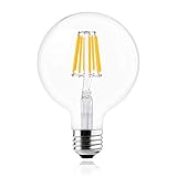 Bonlux Vintage Dimmable LED Filament Bulb G40-8W LED Light Bulb G125, Medium Screw E26 Base, Clear Daylight 6000K, LED Edison Bulb 75 Watt Incandescent Replacement