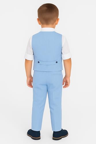 Image of Baby Boys Vest Suit Cotton Linen 4 Piece Formal Wedding Birthday Set
