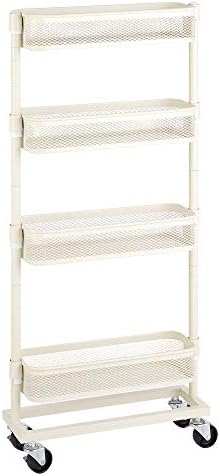 SONGMICS Slim Storage Cart, 4-Tier Slide-Out Trolley for Small Spaces, Bathroom and Kitchen, with Wire Baskets, Space Saving, Easy Assembly, White UBSC065W01, 15.9 x 5.3 x 35.7 Inches