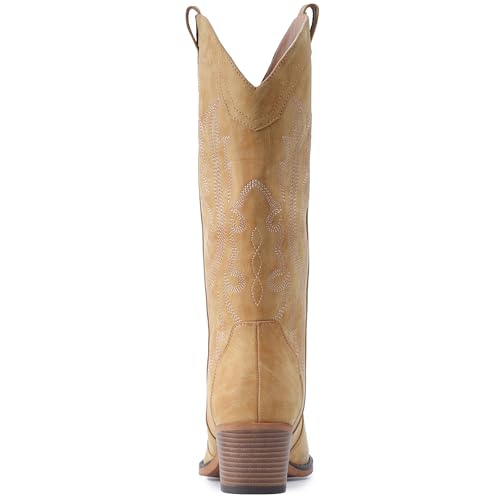 Image of IUV Cowboy Boots For Women Western Cowgirl Boots Mid Calf Snip Toe | Chunky Heel Ideal for low insteps