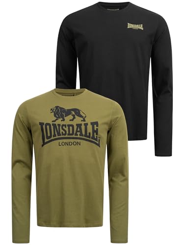 Lonsdale Herren Ayrshire Twin Pack T Shirt, Black/Olive, 4XL EU