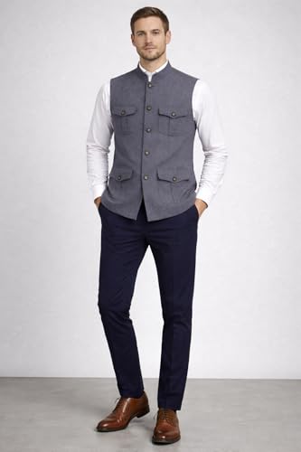 Image of LATEST CHIKAN Men's Nehru Jacket | Ethnic Waistcoat with Mandarin Collar | Premium Textured Fabric | Party, Wedding