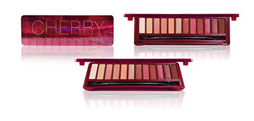 Ccolor Cherry 12 Color Eyeshadow Palette - Highly Pigmented Tin Red Pink Neutral Colors - Makeup Palette