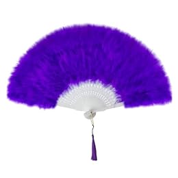 EOSAU Marabou Feather Fans Handheld, 1920s Vintage Hand Fan Foldable Purple