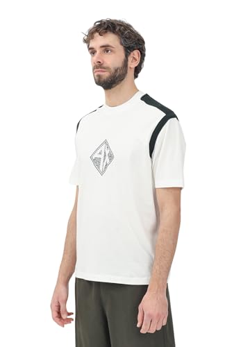 Armani Exchange Weißes Kurzarm-T-Shirt für Herren mit Logo-Print und kontrastierenden Bändern, Weiß, Large