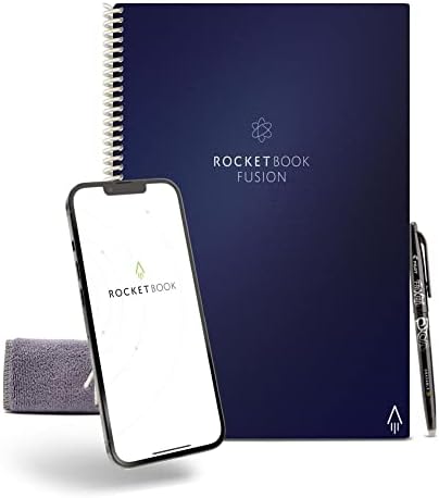 ROCKETBOOK Reusable Digital Notebook - Smart Notepad A5 Grey - Spiral Note Book To Do List Pad, Lined Paper with Frixion Erasable Pen and Wipe, Office Gadget App, Reduce Paper Waste